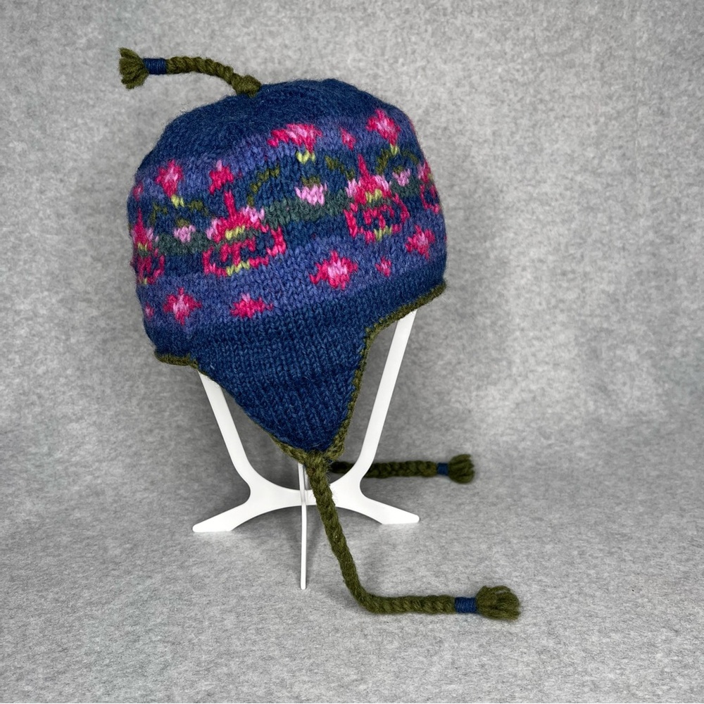 Lost Horizons 100% Wool Beanie Ear Flap Hat Fair Trade Nepal Artisan Hand Knit - Picture 5 of 11